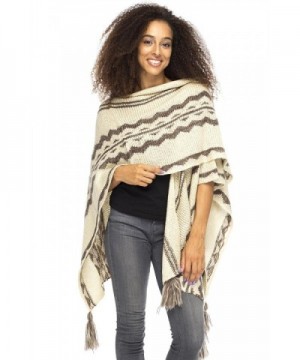 Back From Bali Womens Knit Ruana Blanket Scarf Wrap Shawl Poncho Boho Tribal Print - Cream Taupe - CA182YD4SYL