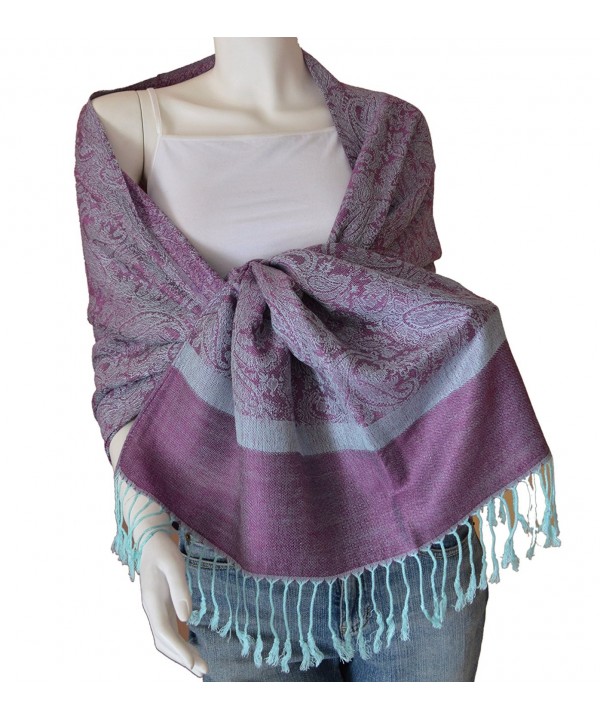 Jacquard Pashmina Paisley Shawl Purple&LtBlueAP - CE112HTLA43