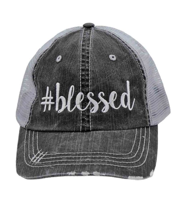 Blessed blessed Glittering or Embroidered Distressed Trucker Style Cap Hat (Emb) - C217YDS2WDX