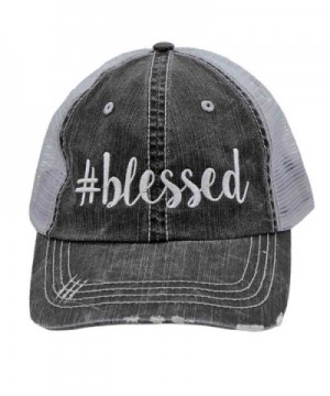 Blessed blessed Glittering or Embroidered Distressed Trucker Style Cap Hat (Emb) - C217YDS2WDX