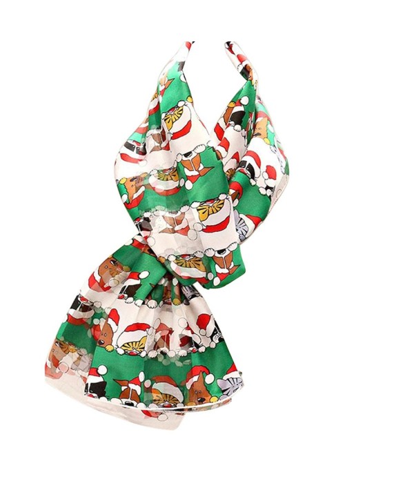 Rosemarie Collections Women's Christmas Holiday Fashion Scarf "Dog and Cat Santas" - Green - CQ12NYU4Q3A