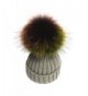 XWDA Women's Detachable Large Multicoloured Real Fur Pompom Beanie Hat - Beige - C912O3UDJ87