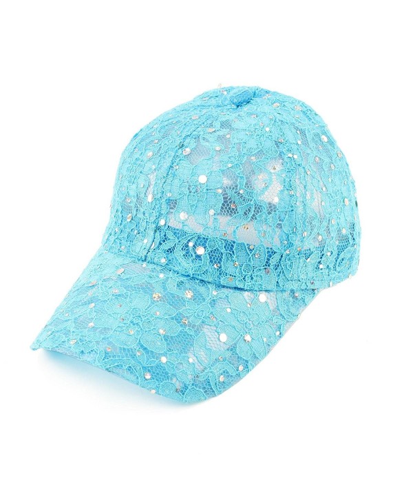 Ladies Pretty Lace Summer Glitter Sparkle Baseball Ball Hat Adjustable - Turquoise - CE11CRYQAIJ