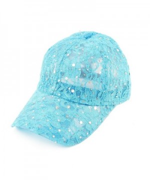 Ladies Pretty Lace Summer Glitter Sparkle Baseball Ball Hat Adjustable - Turquoise - CE11CRYQAIJ