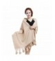 MEEFUR Wide Women's Wool and Cashmere Wraps Rabbit Fur Ball Shawls - Camel - C7127HQA285