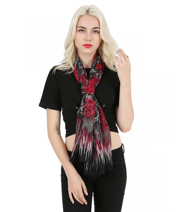 Leonal Flower Print Scarf for Women Fashion Scarves Shawl Wrap - 86f14-048 Black With Red - C112O77FH4F