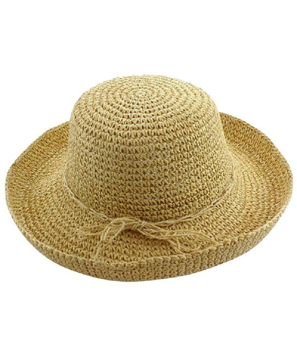 Womens Beige Crocheted Paper Braid Toyo Kettle Brim Sun Hat - CC11J1CM9JZ