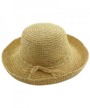 Womens Beige Crocheted Paper Braid Toyo Kettle Brim Sun Hat - CC11J1CM9JZ