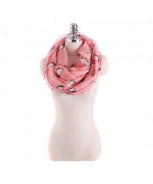 Women Cozy Soft Collar Infinity Scarf Penguin Pattern Sheer Wrap Silk Neck Warmers - Pink - CT187IMZZEM