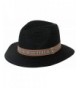 DRY77 Straw Large Brim Fedora Hat with Band - Black - C611XD4VYK7