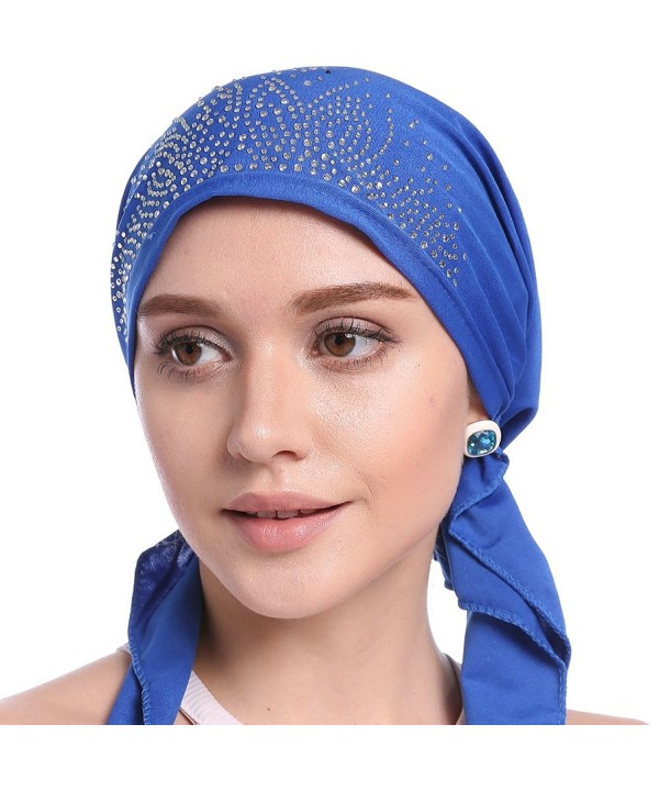 Womens Chemo Hat Beanie Pre Tied Head Scarf Turban Headwear for Cancer Patients - Navy Blue - C318678G3K0