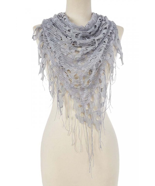 Women Fashion Shabby Chic Triangle Sheer Cutout Fringe Scarf Shawl - Light Bule Gray - CC12MGTVDTV