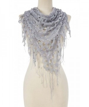 Women Fashion Shabby Chic Triangle Sheer Cutout Fringe Scarf Shawl - Light Bule Gray - CC12MGTVDTV