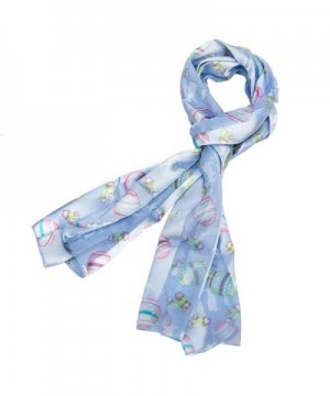 Pastel Colored Easter Silk Feel Scarf with Eggs- Bunnies and Flowers - Blue - C711J6SVJWH
