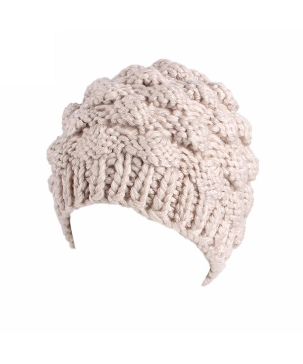 Showking Fashion Women Winter Outdoor Retro Warm Knitting Turban Brim Hat Pile Cap - Beige - CT189CQT0IY