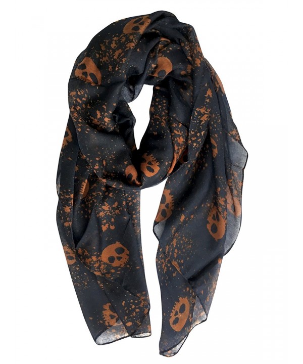 GERINLY Cool Skull Print Wrap Scarf Lightweight Winter Scarves - Blue Black - CP185HZAKQH