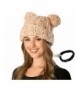 Simonetta Women's Handcrafted Soft Chunky Knitted Double Pom Pom Beanie Hat With Hair Tie. - Pink - CY186D8HAYU