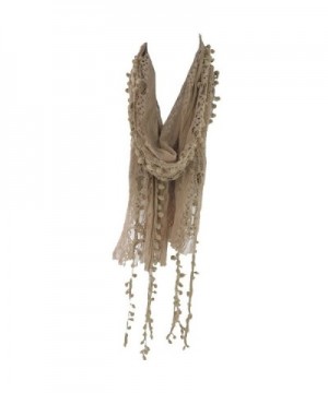 Silver Fever Elegant Skinny Lace Scarf with Pompoms - Bronze Tan - CT12F6S03TP