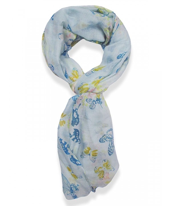 V28 Womens Colorful Printed Butterflies Fashion Scarf - Blue - CT11M89XRF3