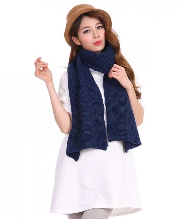 Anboor Luxurious Thick Knitted Scarf with Solid Color Super Warm Shawl for Women - Navy Blue - CZ185Y502WN