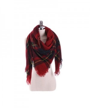 Women's Cozy Tartan Scarf Wrap Shawl Neck Stole Warm Plaid Checked Pashmina - Red Black - CF186R5EWA0