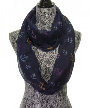 Scarfs for Women - Anchor Cute Sheer Nautical Circle Scarf - Fashion Infinity Womens Scarves - Navy Blue - CF11K0QZJG1