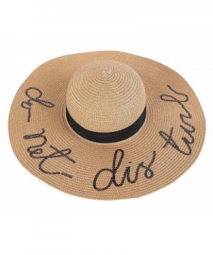 Kaisifei Women's Paper Weaved Beach Cursive Embroidered Adjustable Brim Sun Hat - Khaki - CX12EHUYJFH