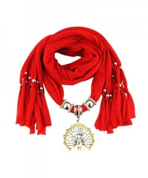 Deamyth Women Pendant Scarves Peacock Rhinestone Crystal Pendent Jewelry Scarf - Red - CA12O4UE2G6
