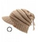 D&Y Women's Beanie Tail Cable Knit Visor Ponytail Beanie Hat With Hair Tie. - Taupe - C318882YKOO