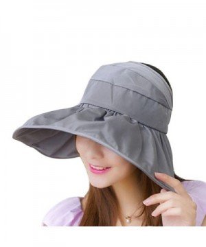 Women's UV Sun Protective Visor Summer Wide Brim Sun Hat Floppy Fold Beach Hat - Grey - CC12DOPKQIZ