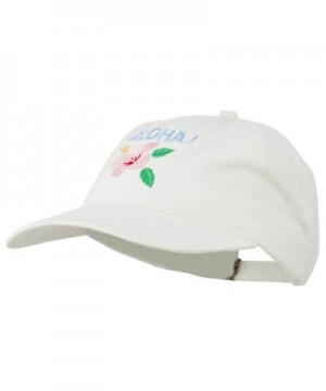 Hawaii Flower Aloha Embroidered Washed Cap - White - C111RNPILTJ