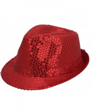 Smile YKK Personality Sequins Shiny Decoration Fedora hat Jazz hat Gentleman cap - Red - CT11A6QMSO5