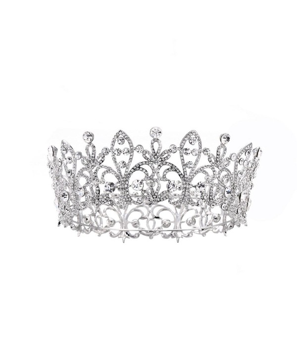 FF Silver Full Round Wedding Crown for Brides Women Birthday Crown - CQ17YKEOR32