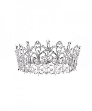 FF Silver Full Round Wedding Crown for Brides Women Birthday Crown - CQ17YKEOR32