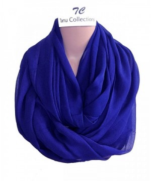 TC Solid Color and Print Soft Lightweight Chiffon Silk Feel Luxury Infinity Scarf - Royal Blue - CC189N3RELN