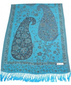 Jammu Design 2 Ply Reversible Pashmina Shawl Scarf Wrap CJ Apparel NEW - Turquoise - C6116UB8MI7