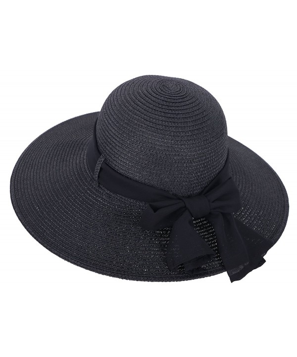 Simplicity Women's Wide Brim Summer Beach Sun Straw Hats - 280_black - CM12J7OBJ3D