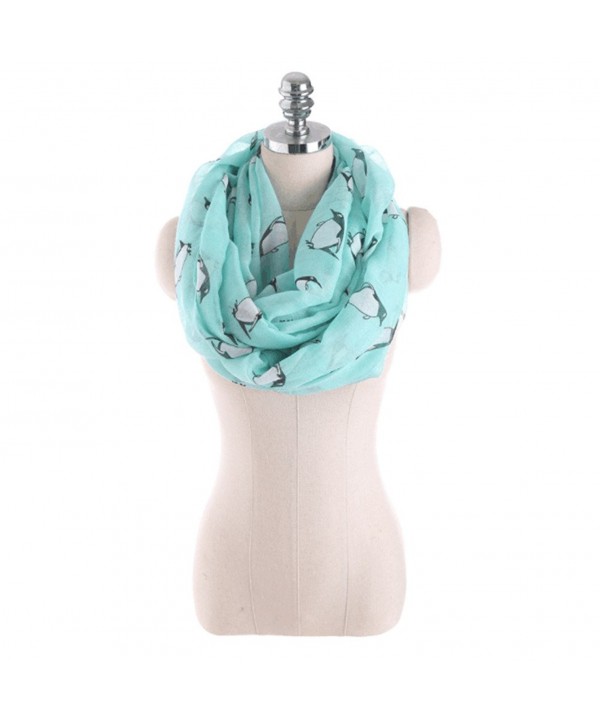 Cute Cartoon Penguin Printed Infinity Scarf Lightweight Cute Soft Circle Eternity Silk Scarves - Blue - CF1888MOYUZ