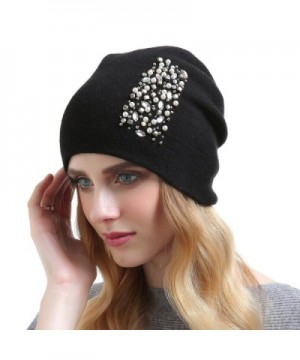 QUEENFUR Womens Wool Hat - Winter Cashmere Caps Oversized Beanies With Rhinestones Ski Hats - Style2-black - CN187CTIKOC