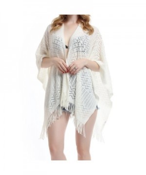 Knit Shawl Wrap for Women - Soul Young Ladies Fringe Knitted Poncho Cardigan Cape - Cream White - C1184EWUM87