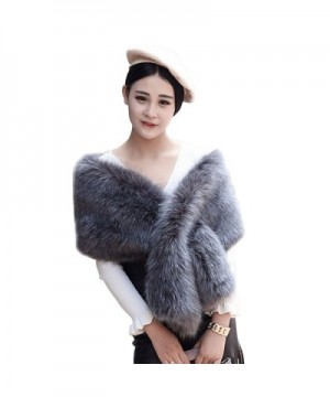 Xoemir 2017 Women Evening Fox Fur Bridal Cape Wedding Shawl Stole Winter Scarves - Style2 Dark Grey - C218957TTRC