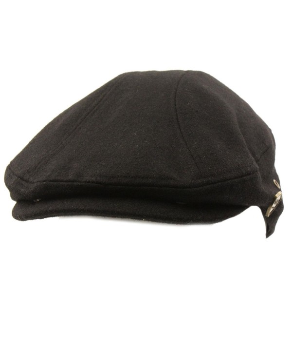 Men's Front Snap Wool Solid Flat Golf Ivy Driving Cabby Cap Hat - Black - CJ11HZHG629