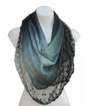 Terra Nomad Women's Vintage Inspired Ombre' Triangle Scarf with Sheer Lace Trim - Black Ombre' - CZ110FUEQ93