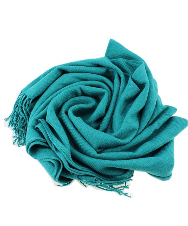 Dosoni Women Soft Pashmina Scarf Solid Color Long Shawl Wrap with Fringe - Lake Blue - C412N1R3A9I