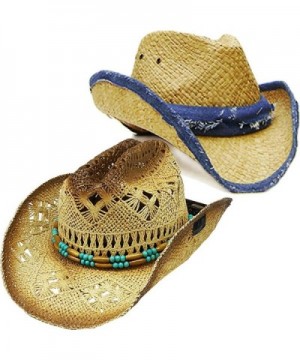 Modestone Value Pack 2 X Light Party Straw Cowboy Hats "Sizes For Large Heads" - C7184AOA5T8