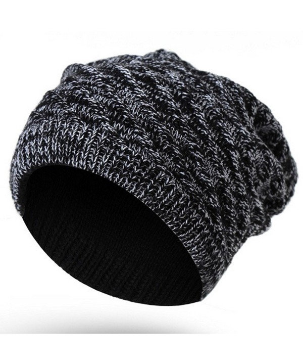 Slouchy Beanie Winter Knit Hat Trendy Warm Soft Stretch Skull Beanie Cap - Black - C7187I8ALE7