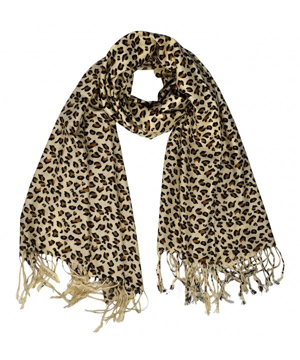 Peach Couture Animal Leopard Print Sheer Scarves Summer Shawls Wraps Fringes - Tan - CY188HEA3RU