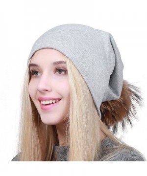 GEEBRO Women Winter Pom Pom Beanie Hat With Soft Slouchy Snow Knit Cotton Skull Cap - Lightgray - CO188YG0QGA