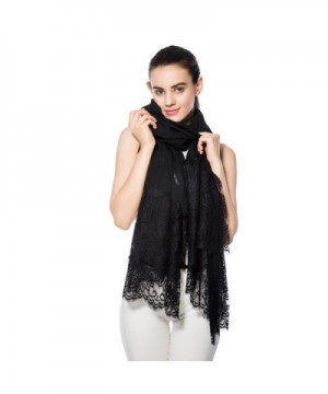 Women Lightweight Fashion Lace Scarf Solid Color Wrap Shawl Gzcvba Soft Evening Coverup - Black - CJ182GZ0YXQ