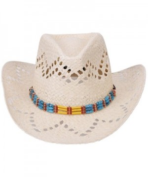 Simplicity Western Men / Women Cowboy Straw Hat with Leather Band - 7622_beige - C412IP28LWP